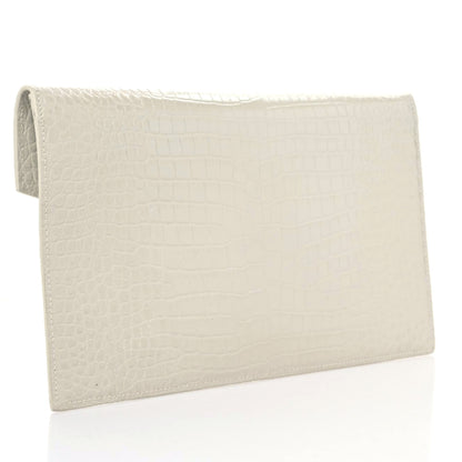 Saint Laurent Calfskin Crocodile Embossed Uptown Monogram Pouch Crema Soft 3 of 9