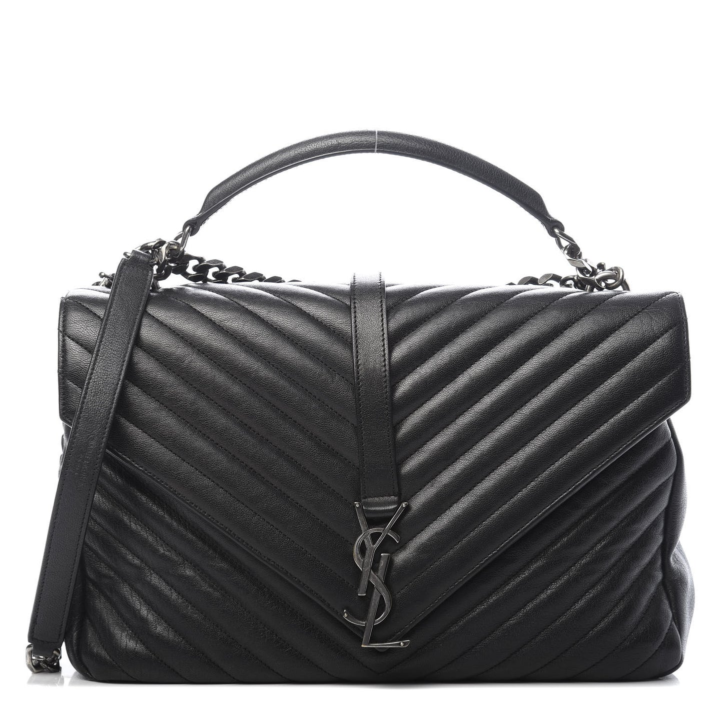 Sheepskin Matelasse Chevron Monogram Large College Satchel Black