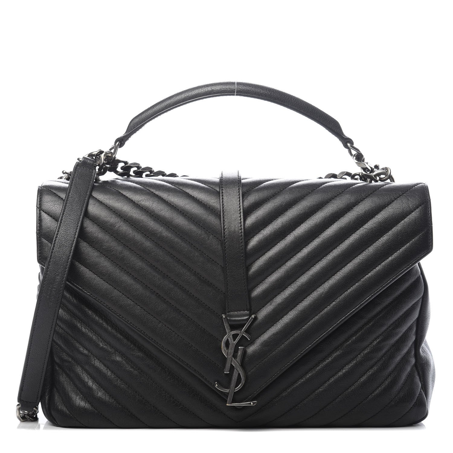 Saint Laurent Sheepskin Matelasse Chevron Monogram Large College Satchel Black 1 of 11