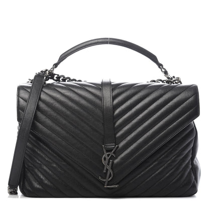 Saint Laurent Sheepskin Matelasse Chevron Monogram Large College Satchel Black 1 of 11