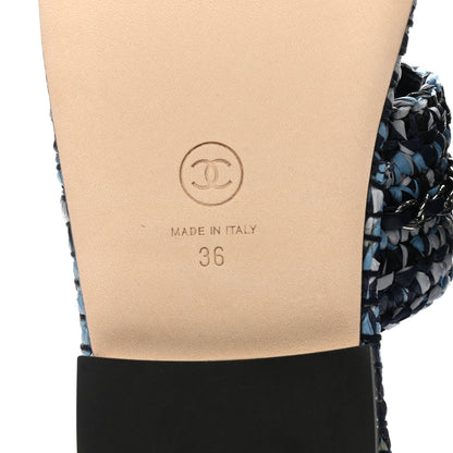 Chanel Lambskin Raffia Chain Flat Sandals 36 Blue Black 6 of 9