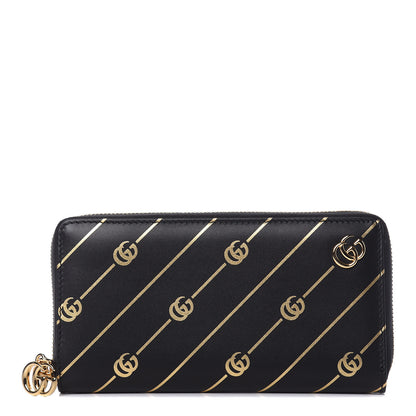 Gucci Moon Calfskin Diagonal GG Zip Around Wallet Black Gold 1 of 8