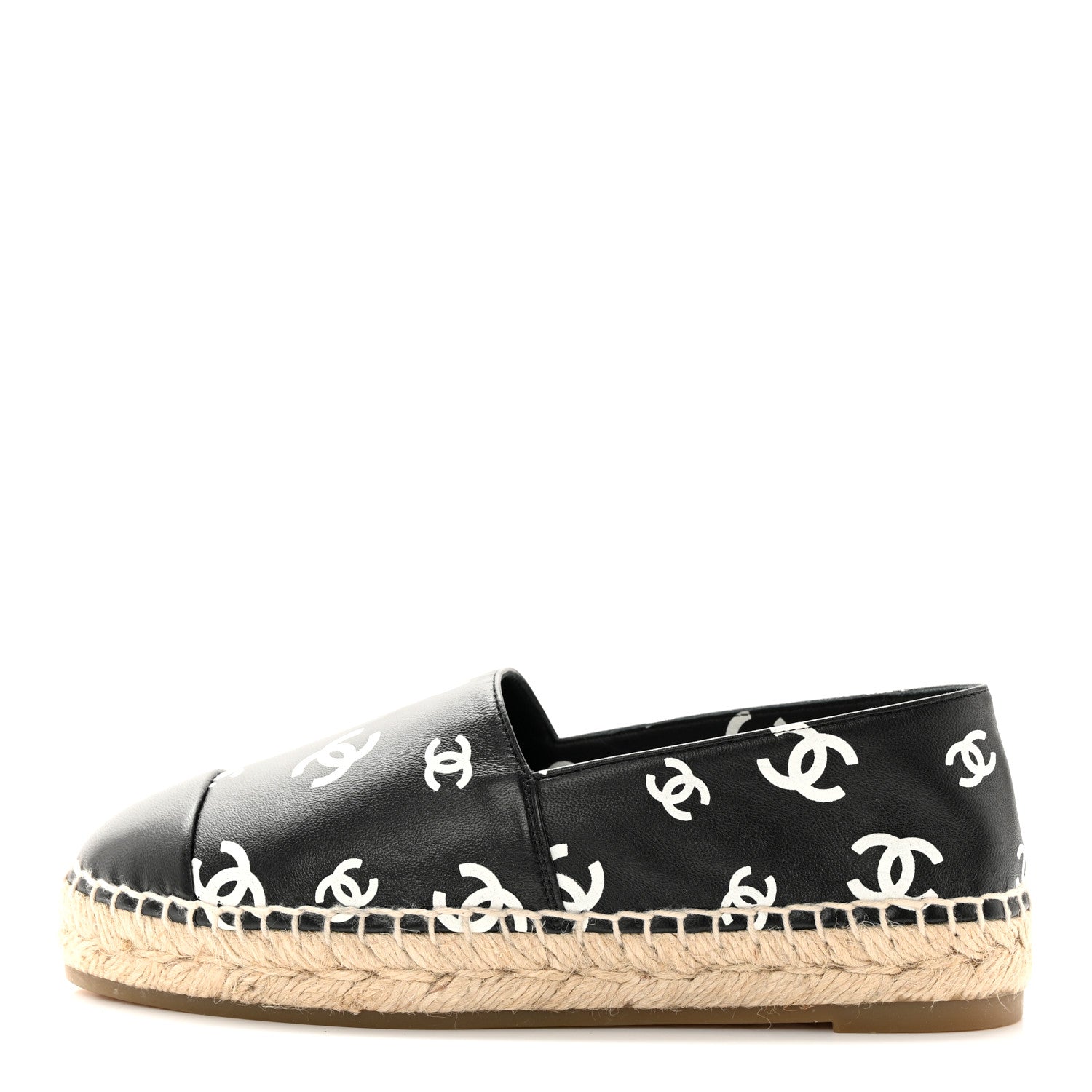 Chanel Lambskin Printed CC Espadrilles 36 Black White 1 of 11