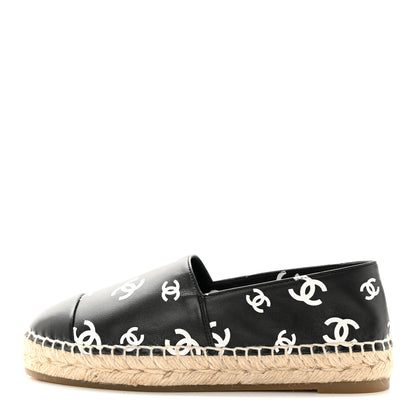 Chanel Lambskin Printed CC Espadrilles 36 Black White 1 of 11