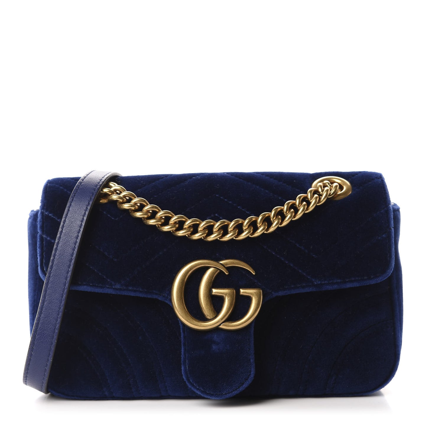 Velvet Matelasse Mini GG Marmont Shoulder Bag Cobalt Blue