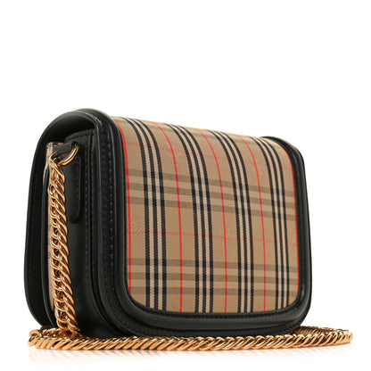 Burberry Smooth Calfskin 1983 Knight Check Link Shoulder Bag Black 3 of 9