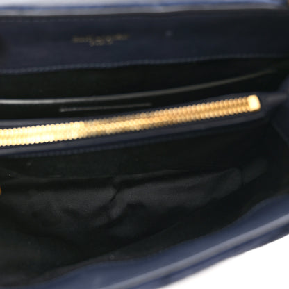 Saint Laurent Suede Calfskin Y Quilted Monogram Small Loulou Chain Satchel Deep Marine 6 of 10