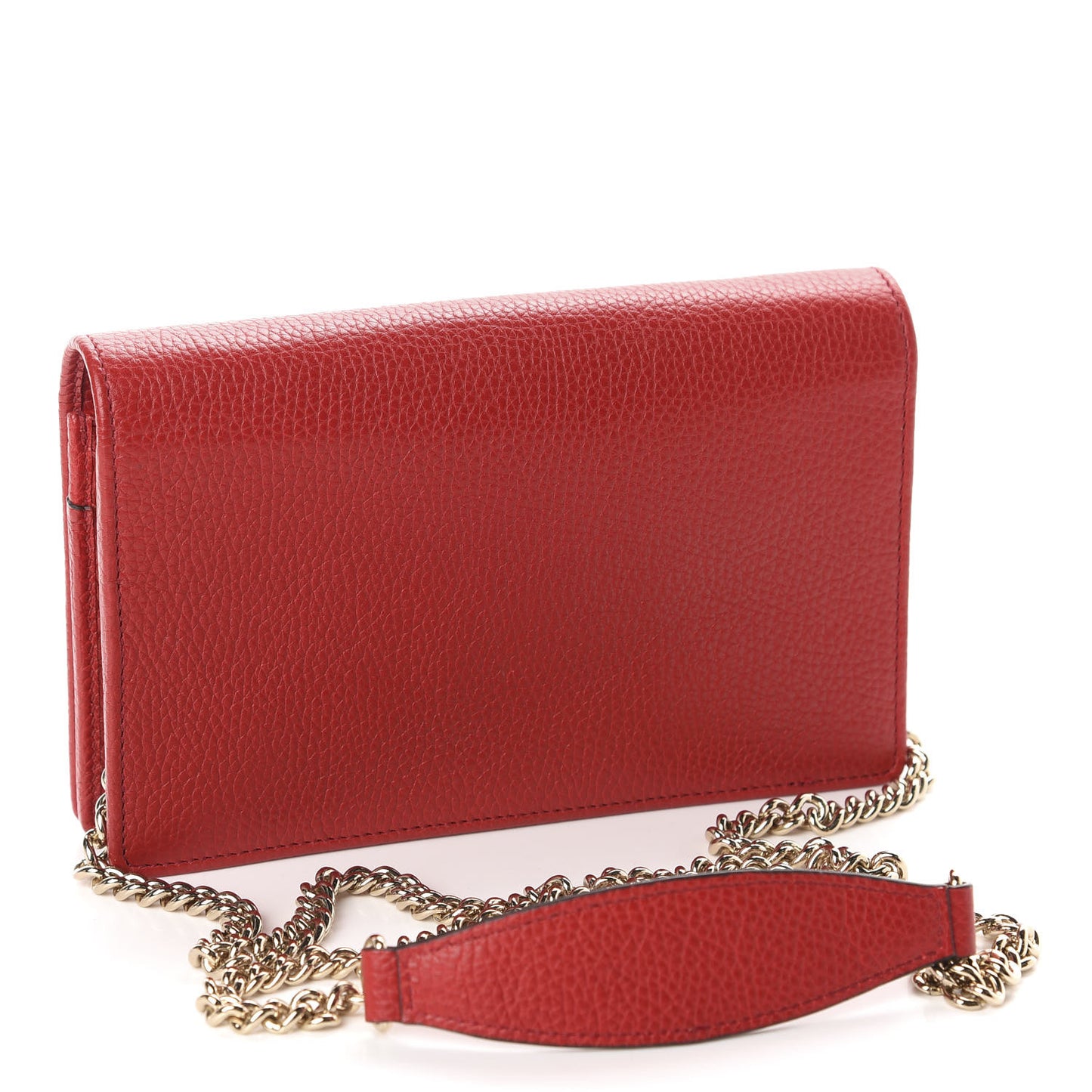 Pebbled Calfskin Soho Wallet on Chain Hibiscus Red