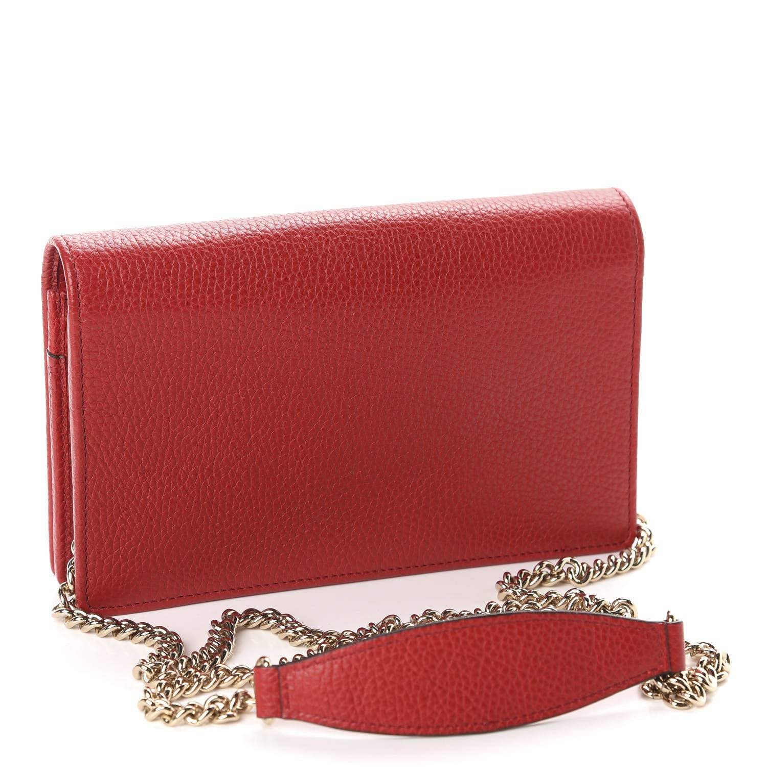 Gucci Pebbled Calfskin Soho Wallet on Chain Hibiscus Red 3 of 9