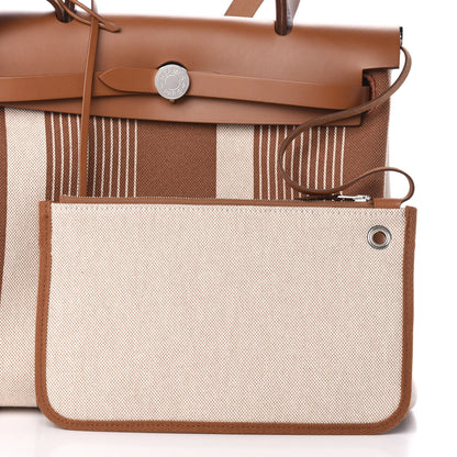 Hermes Vache Hunter Toile H Vibration Herbag Zip Retourne 31 PM Fauve Ecru Beige 10 of 13