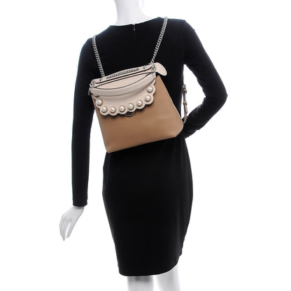 Fendi Vitello Century Pearl Bi-Color Scalloped Back to School Backpack Cuoio Camelia 2 of 8