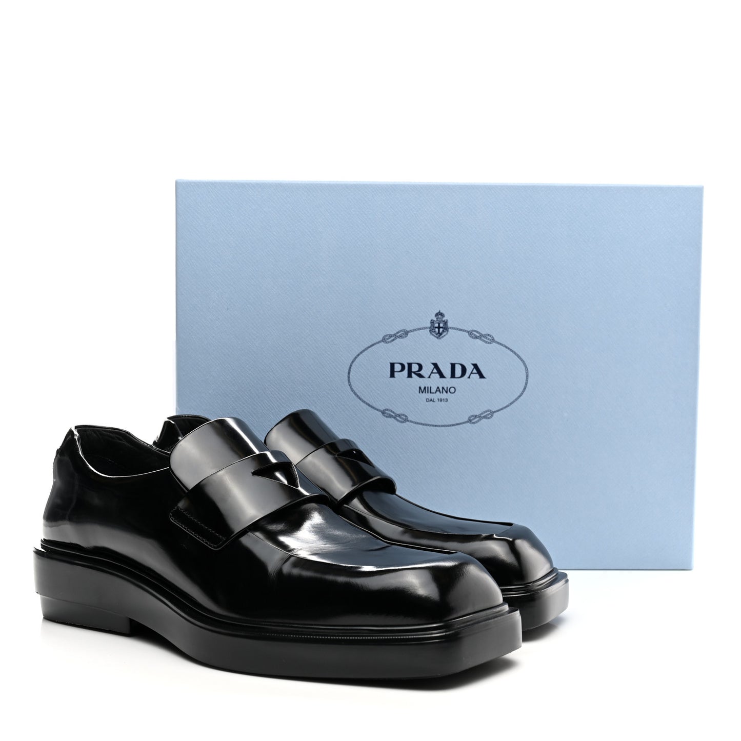 Brushed Calfskin Triangle Patch Loafers 37.5 Black
