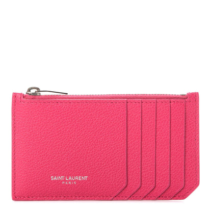 Saint Laurent Grained Calfskin 5 Fragments Zip Pouch Card Holder Bubblegum 1 of 8