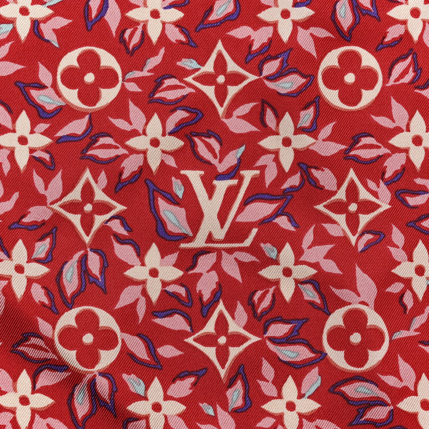 Silk Monogram Trunk Floral Print Square Scarf Red Multicolor