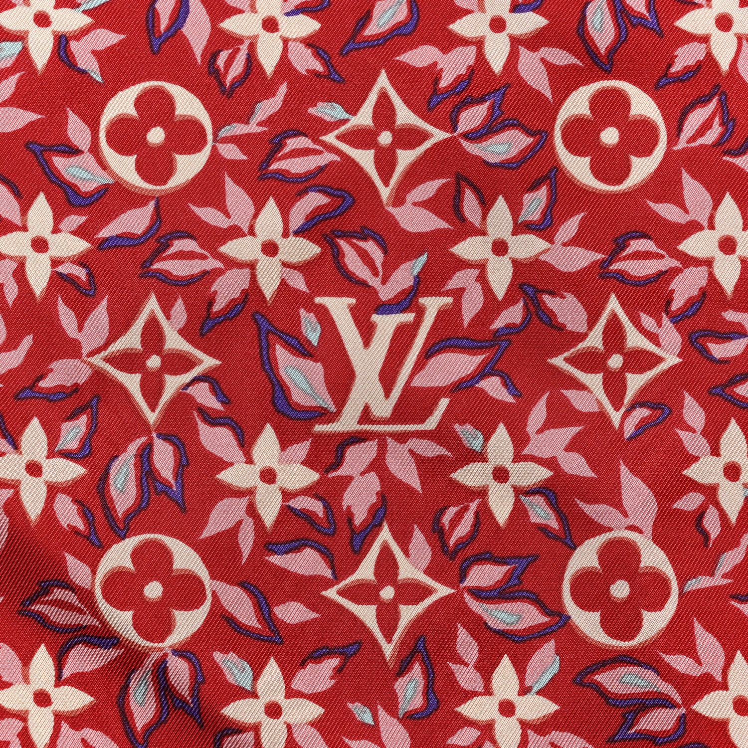 Louis Vuitton Silk Monogram Trunk Floral Print Square Scarf Red Multicolor 4 of 4