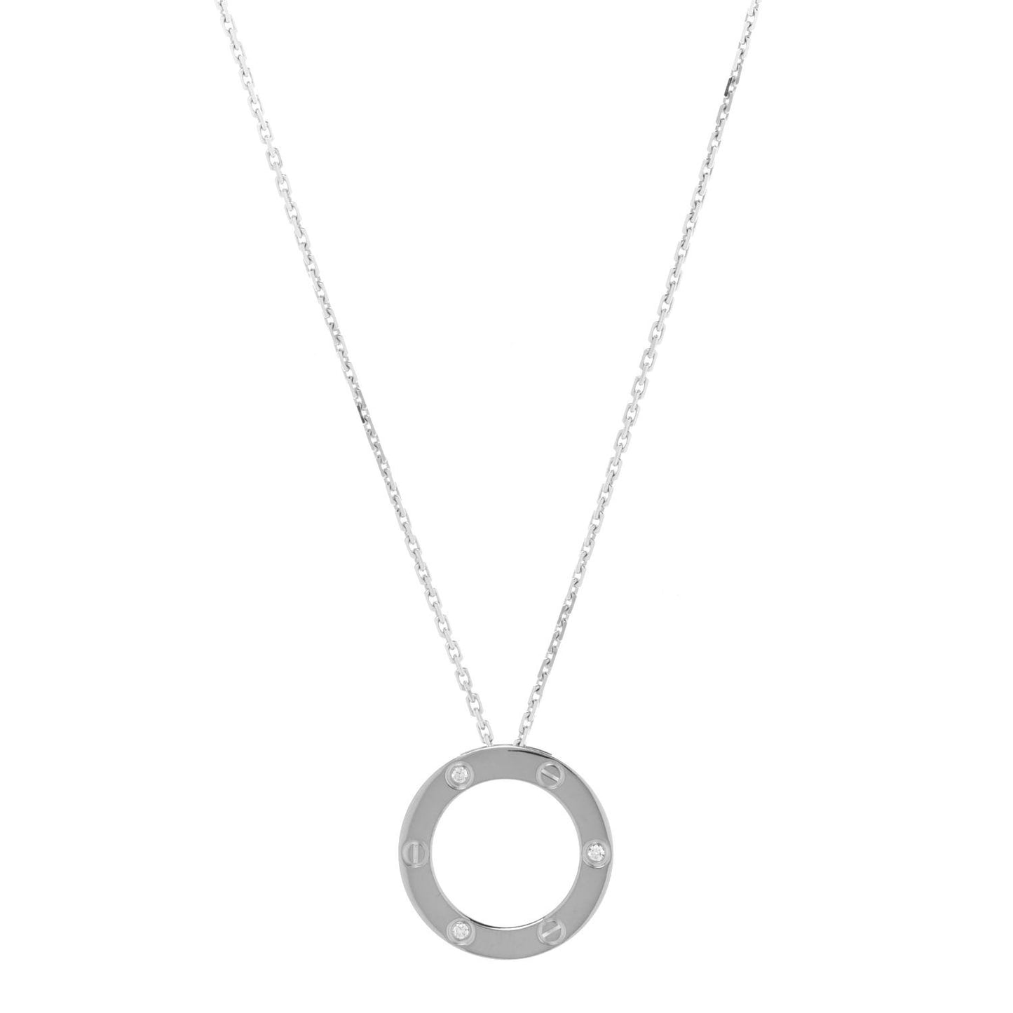 18K White Gold 3 Diamonds LOVE Pendant Necklace