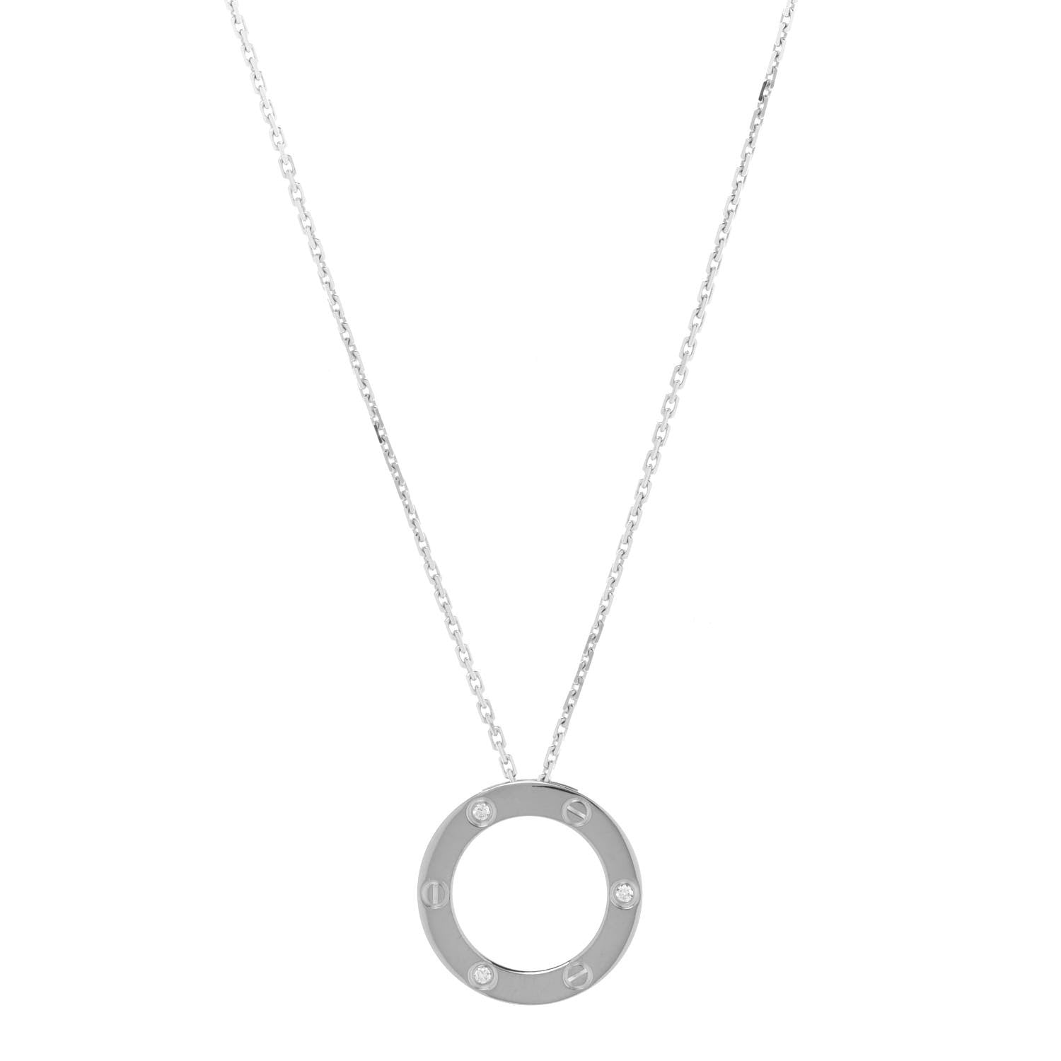 Cartier 18K White Gold 3 Diamonds LOVE Pendant Necklace 1 of 7