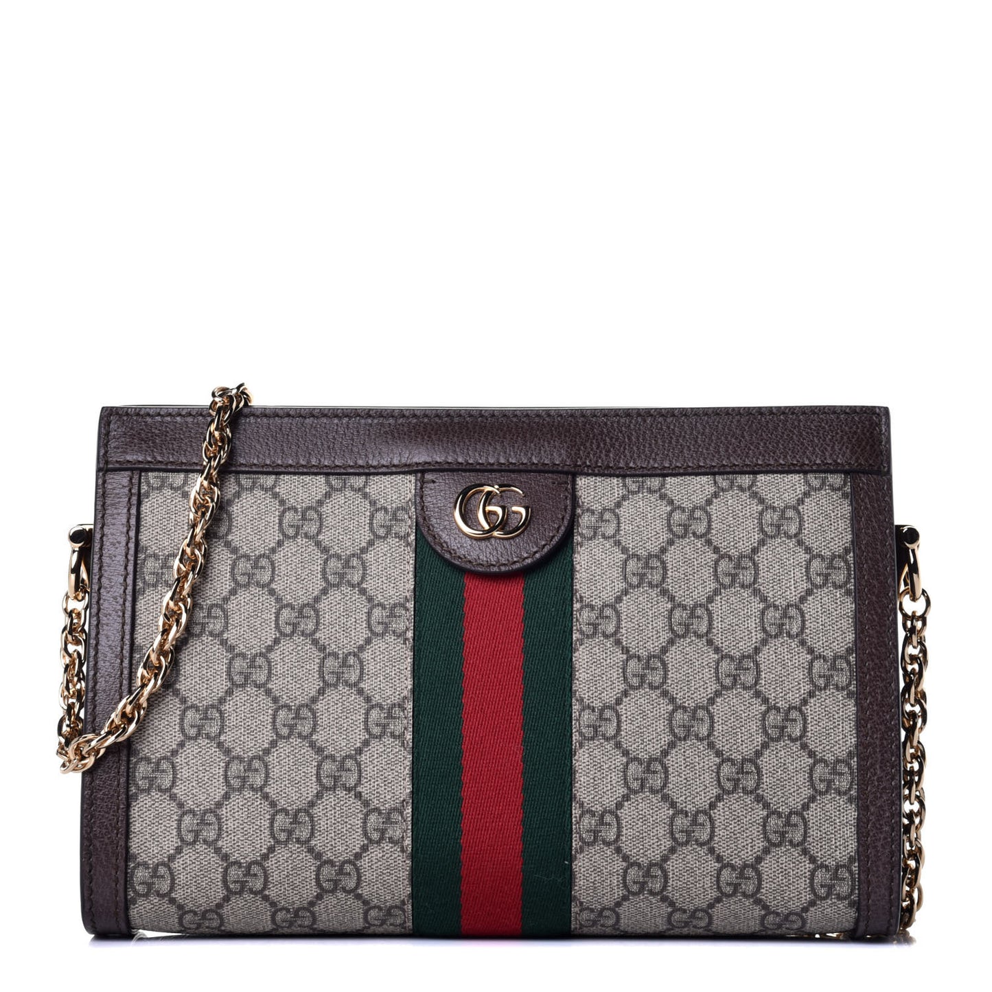 GG Supreme Monogram Web Small Ophidia Chain Shoulder Bag Brown