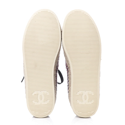Chanel Tweed Grosgrain Lace Up Espadrilles 36 Red White Black 6 of 10