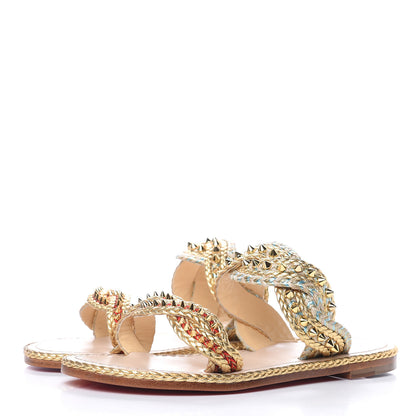 Christian Louboutin Calfskin Braided Normandie Flat Slide Sandals 38 Gold 3 of 9