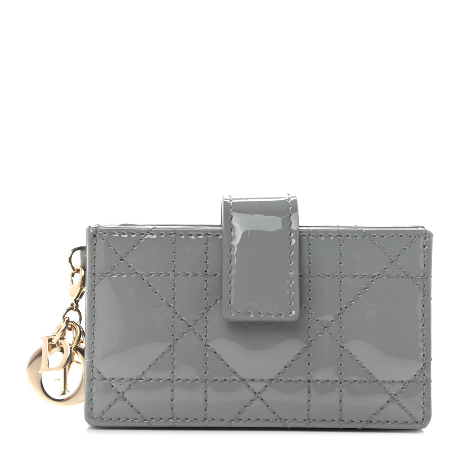 Patent Cannage Lady Dior 5-Gusset Card Holder Grey