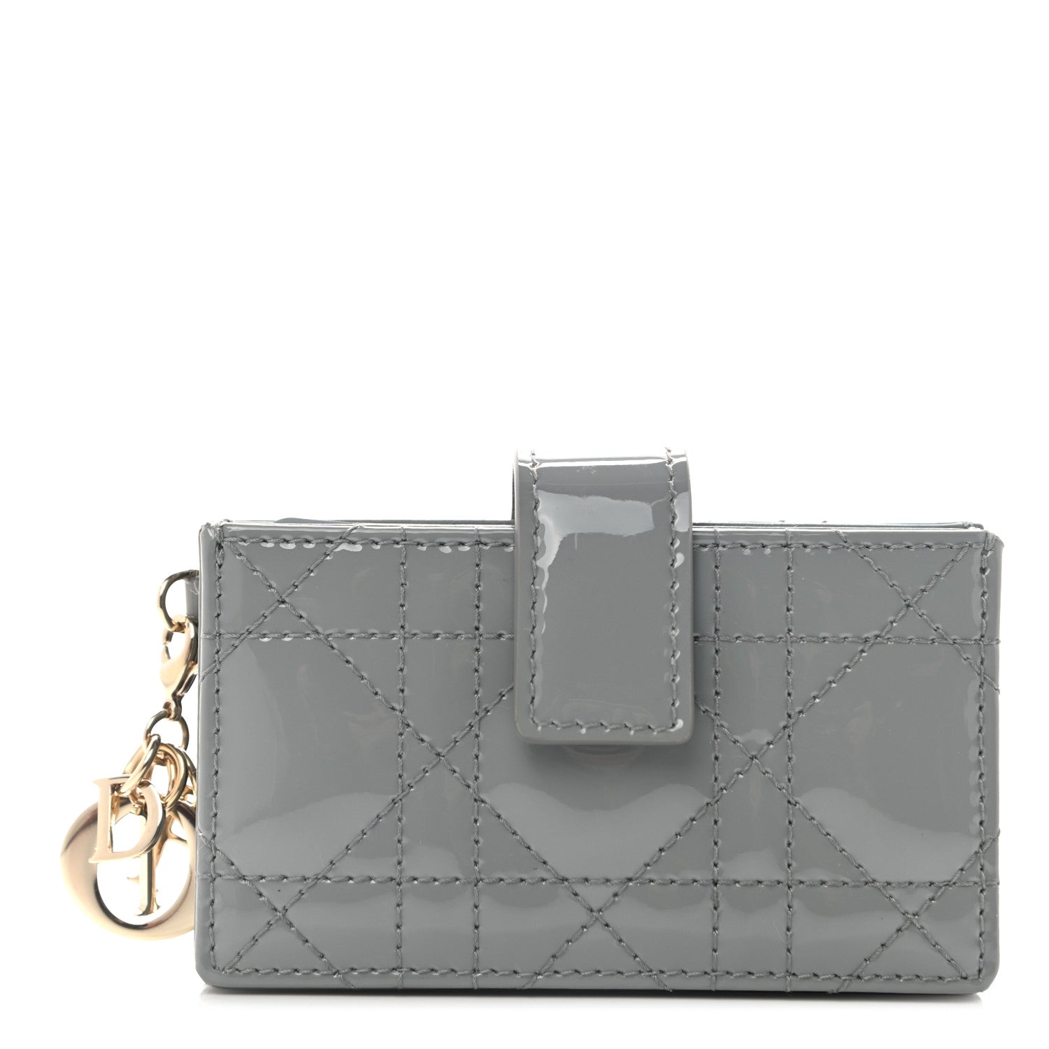 Christian Dior Patent Cannage Lady Dior 5-Gusset Card Holder Grey 1 of 8