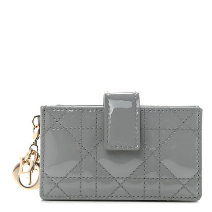 Christian Dior Patent Cannage Lady Dior 5-Gusset Card Holder Grey 1 of 8