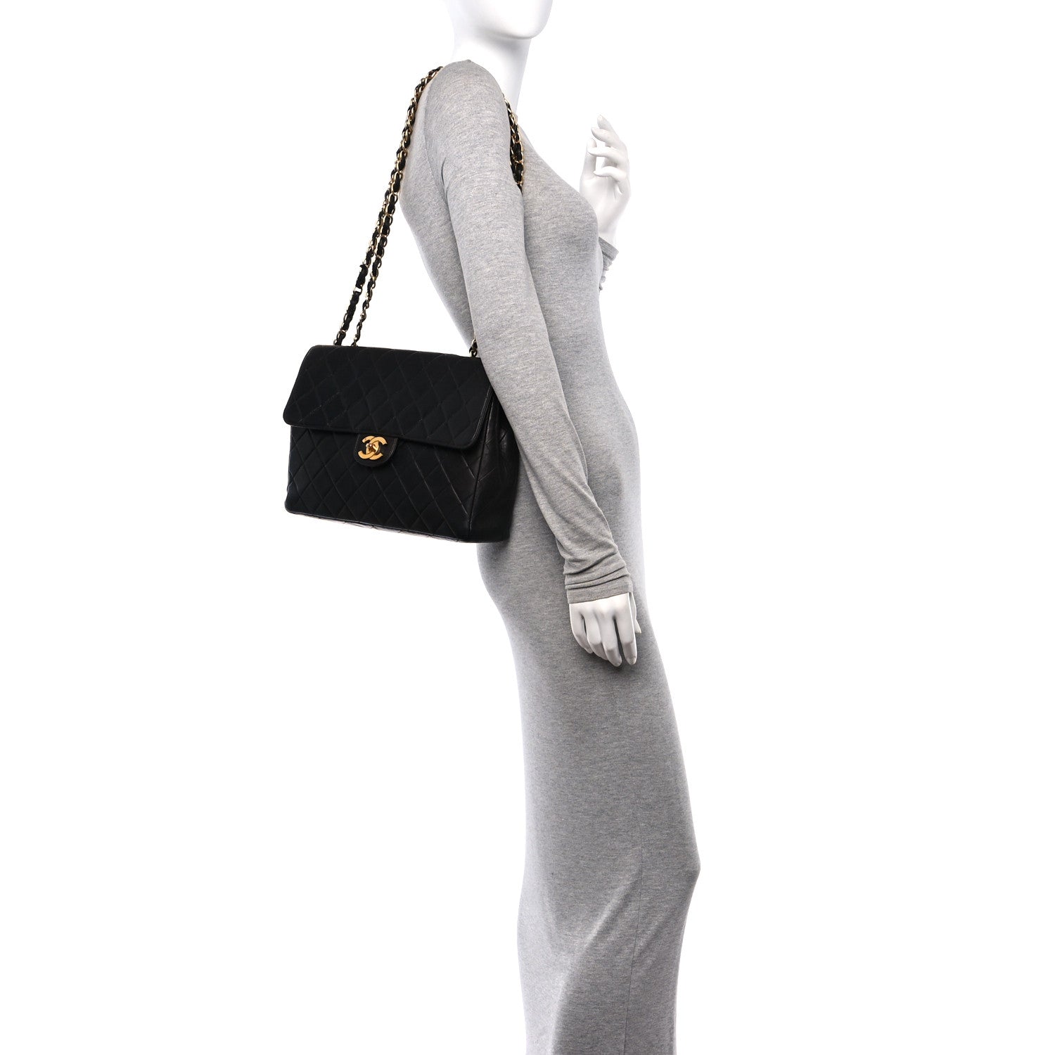 Chanel Lambskin Quilted XL Jumbo Single Flap Black 2 of 12