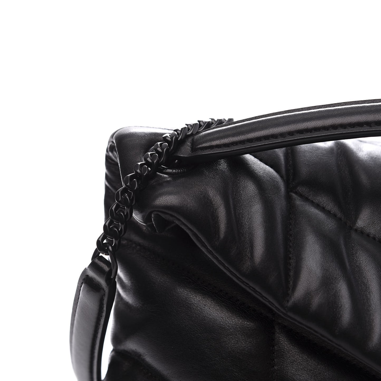Lambskin Quilted Small Loulou Puffer Monogram Chain Satchel Black