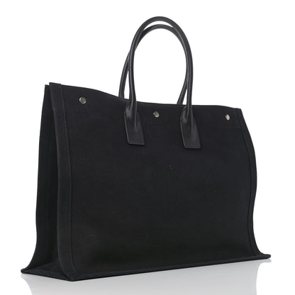 Saint Laurent Linen Calfskin Rive Gauche Tote Black 3 of 10