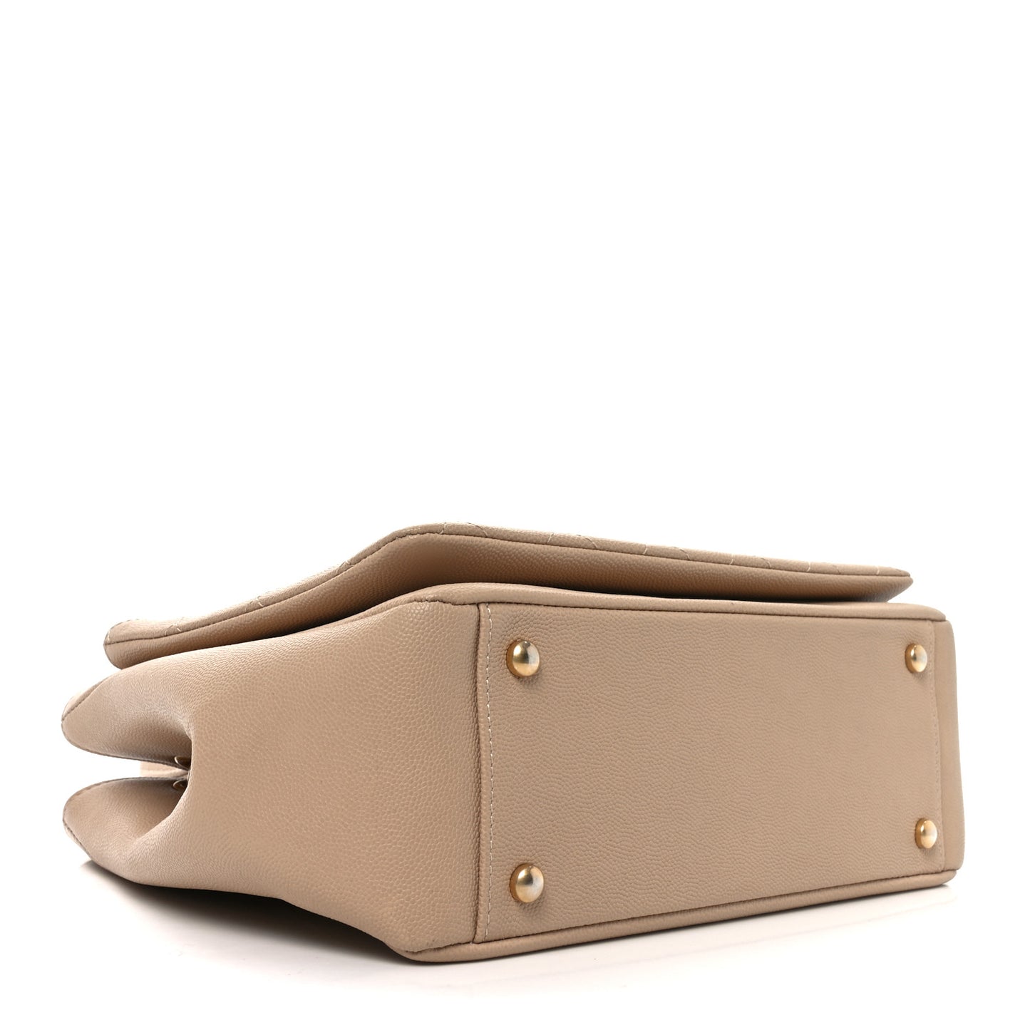 Grained Calfskin Stitched Small Lady Coco Top Handle Tote Beige