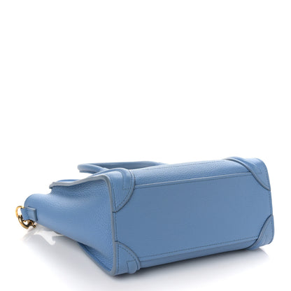 Celine Drummed Calfskin Nano Luggage Azure 4 of 9