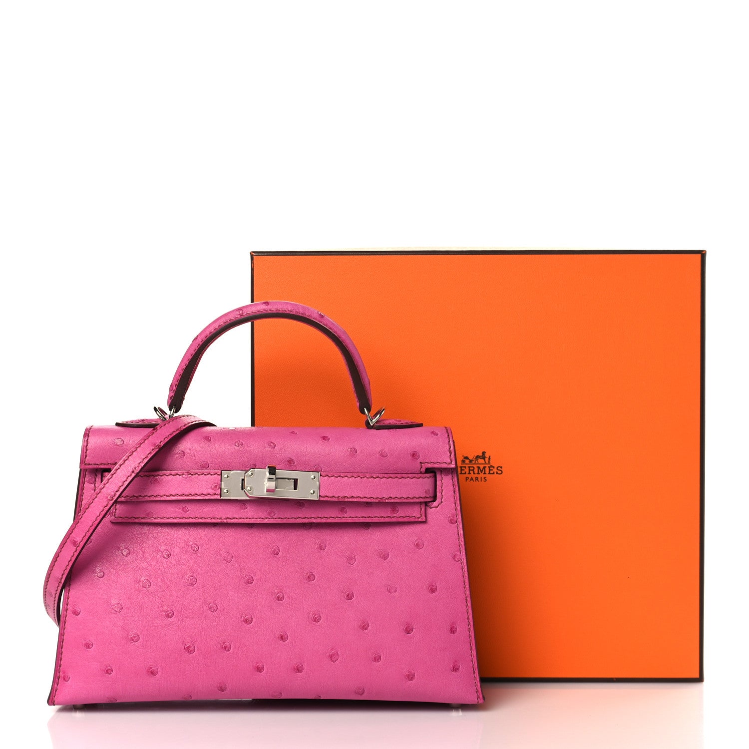 Hermes Ostrich Kelly Sellier Mini 20 Rose Pourpre 10 of 10