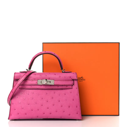 Hermes Ostrich Kelly Sellier Mini 20 Rose Pourpre 10 of 10