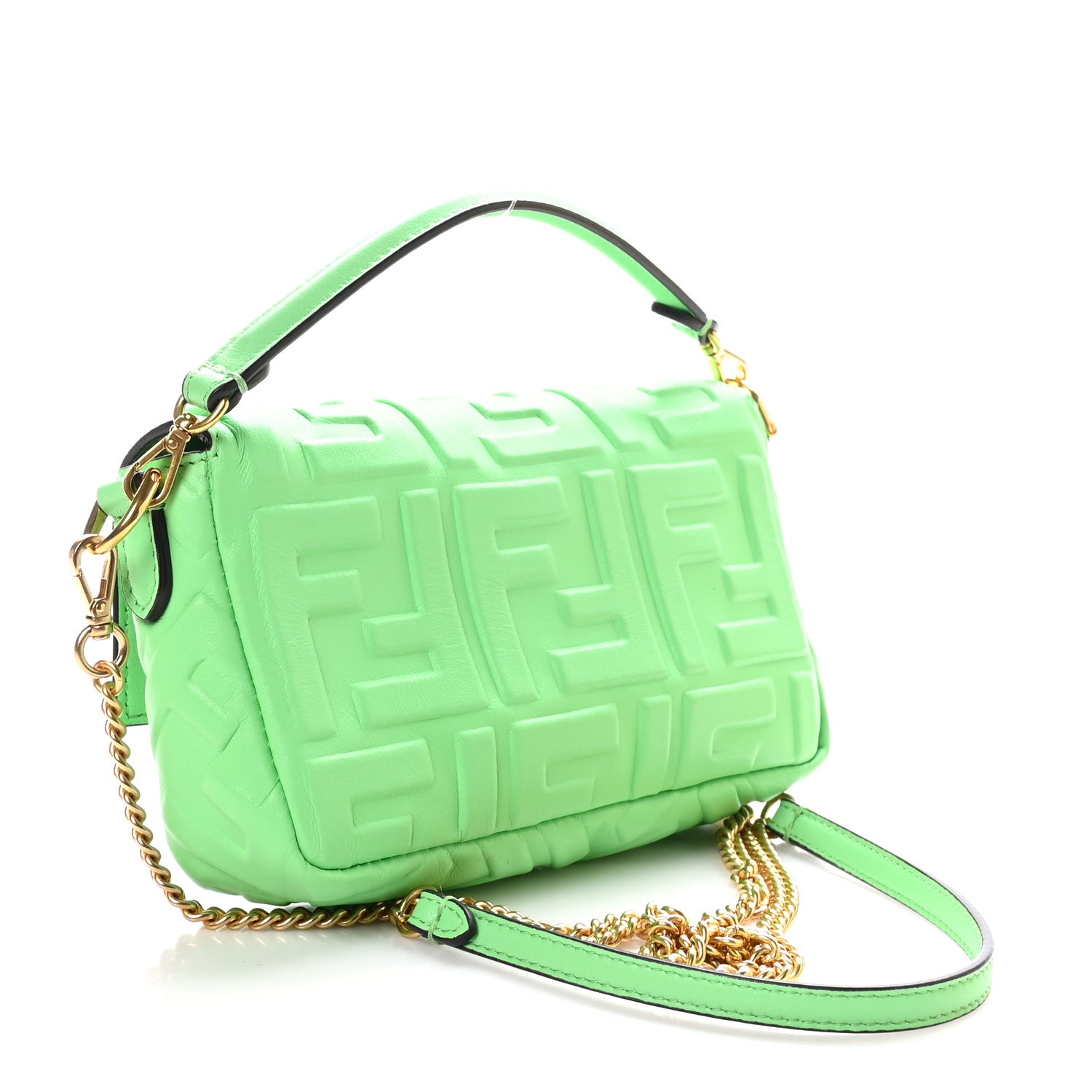 Fendi Nappa FF 1974 Embossed Mini Baguette Edamame 3 of 11