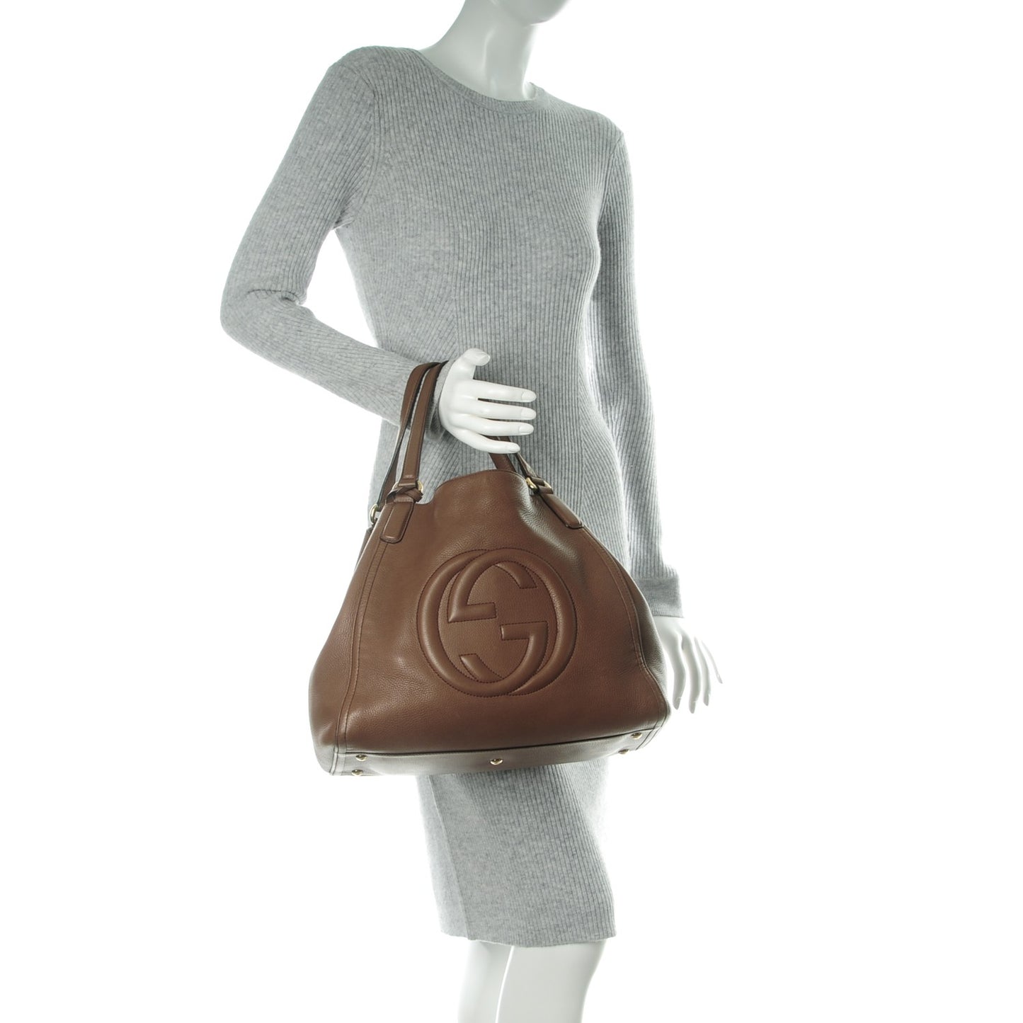 Pebbled Calfskin Medium Soho Shoulder Bag Brown