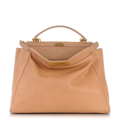 Fendi Vitello Saddle Large Peekaboo Iconic Satchel Beige 1 of 10