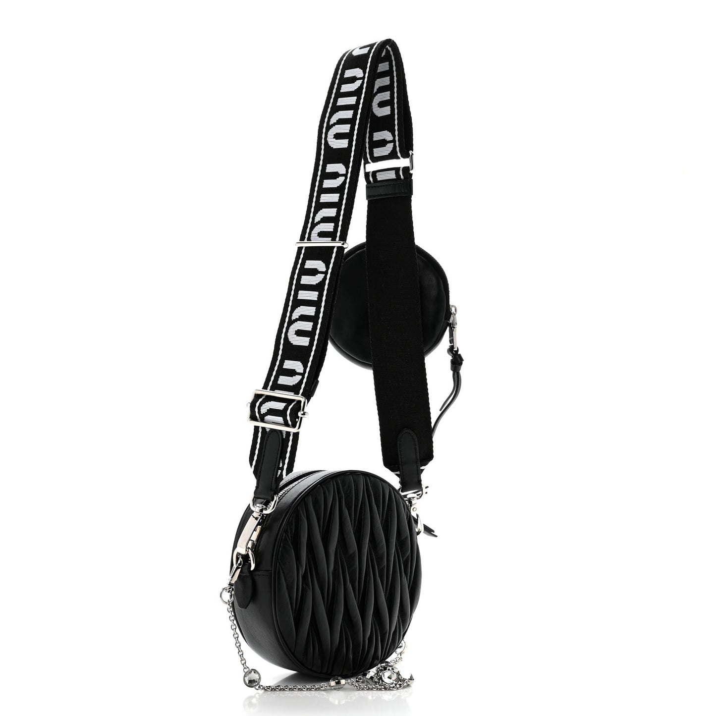 Nappa Matelasse Crystal Round Crossbody Bag Black