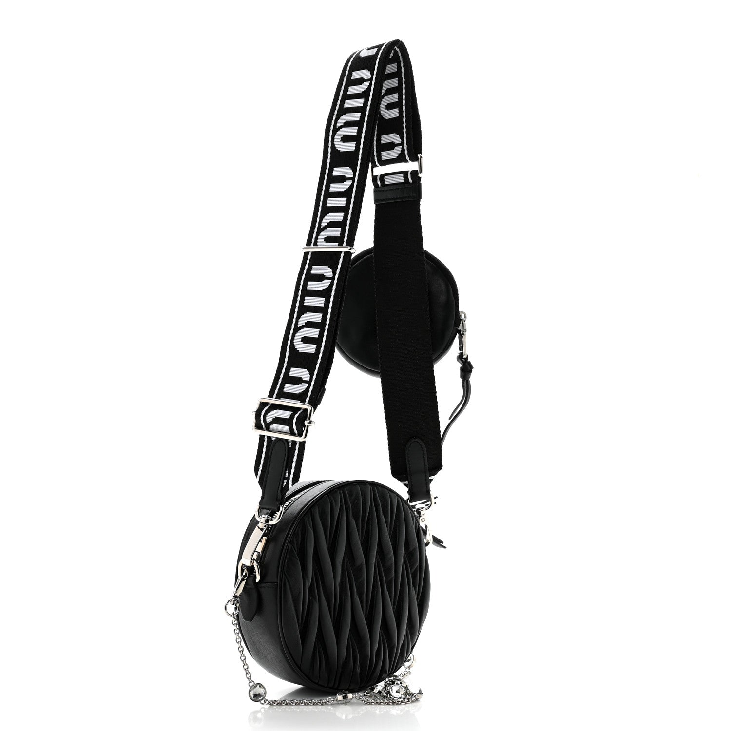 Miu Miu Nappa Matelasse Crystal Round Crossbody Bag Black 3 of 13