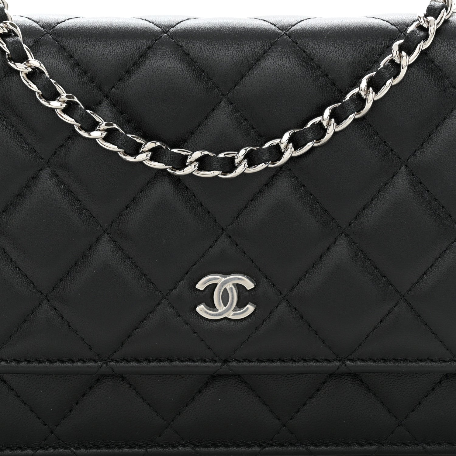 Chanel Lambskin Quilted Wallet On Chain WOC Black 10 of 12