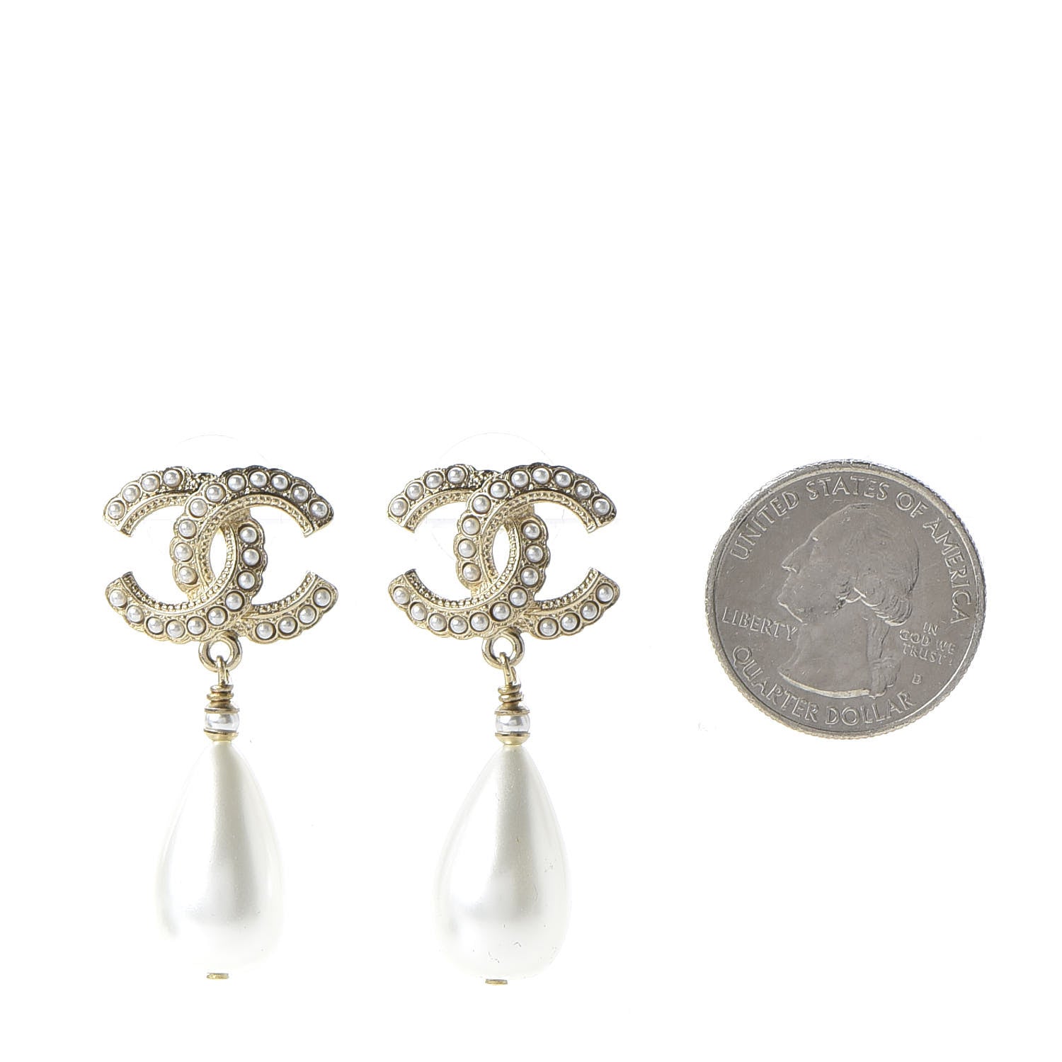 Chanel Pearl CC Drop Earrings Gold Pearly White 3 of 5