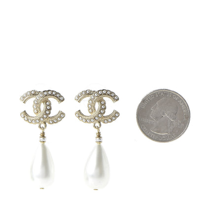 Chanel Pearl CC Drop Earrings Gold Pearly White 3 of 5