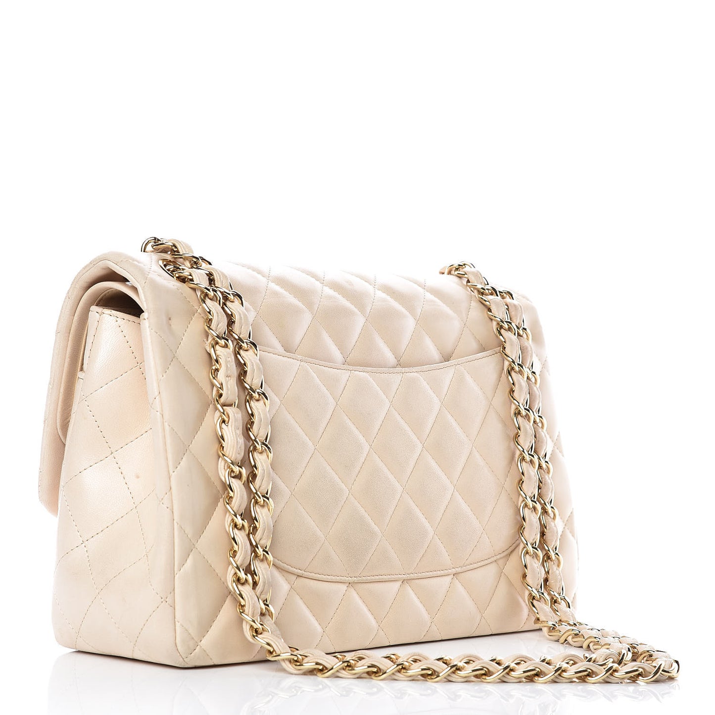 Lambskin Quilted Jumbo Double Flap Light Beige