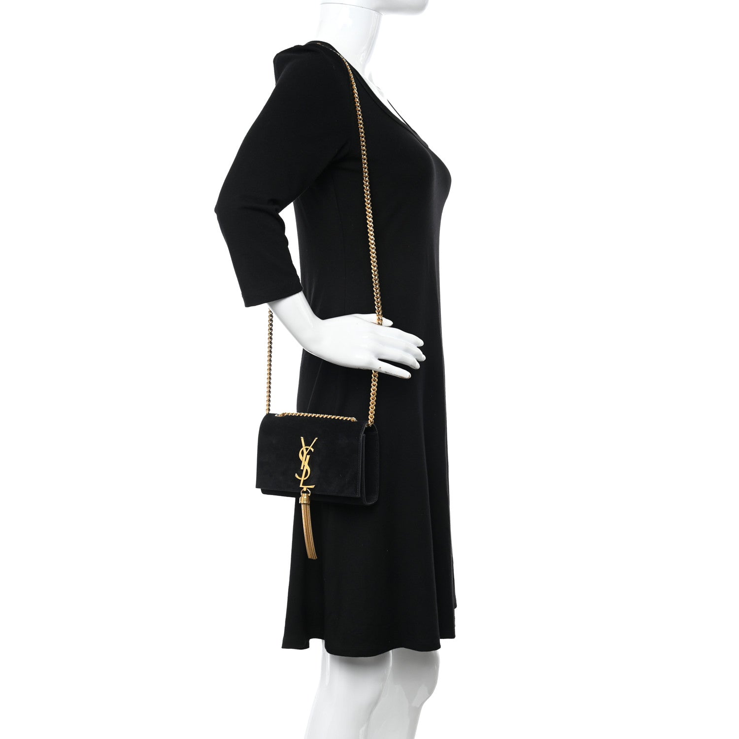 Saint Laurent Suede Small Classic Monogram Kate Tassel Satchel Black 2 of 12