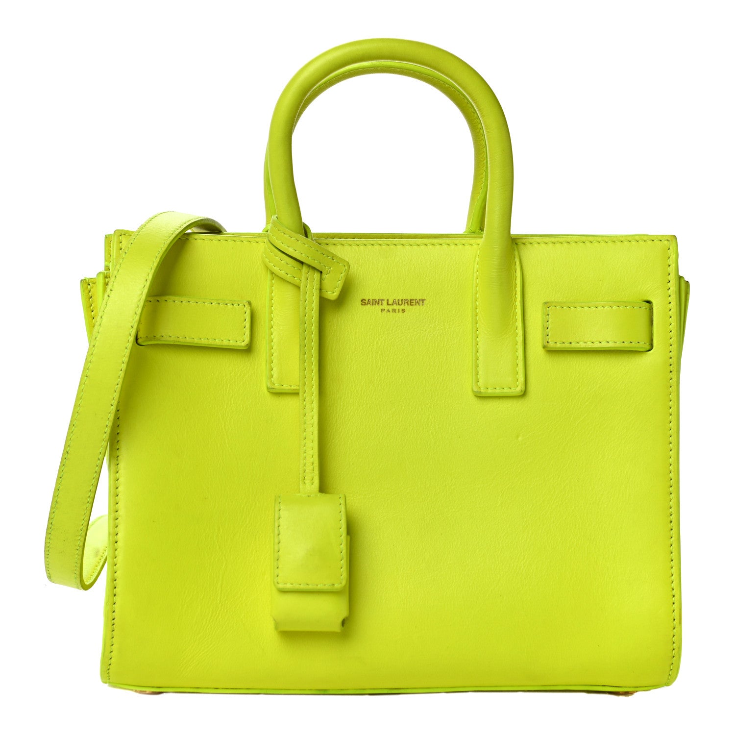 Saint Laurent Calfskin Nano Sac De Jour Neon Yellow 1 of 14