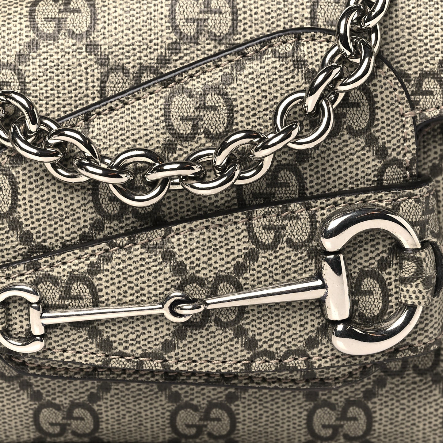 GG Supreme Monogram Mini Horsebit 1955 Asymmetric Shoulder Bag Beige Ebony