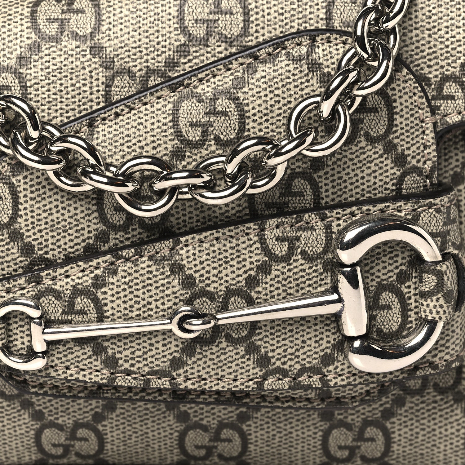 Gucci GG Supreme Monogram Mini Horsebit 1955 Asymmetric Shoulder Bag Beige Ebony 8 of 10