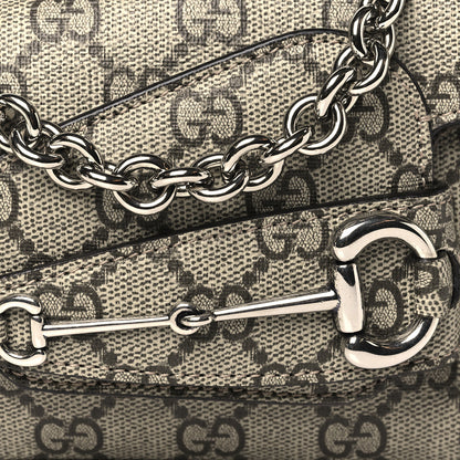 Gucci GG Supreme Monogram Mini Horsebit 1955 Asymmetric Shoulder Bag Beige Ebony 8 of 10