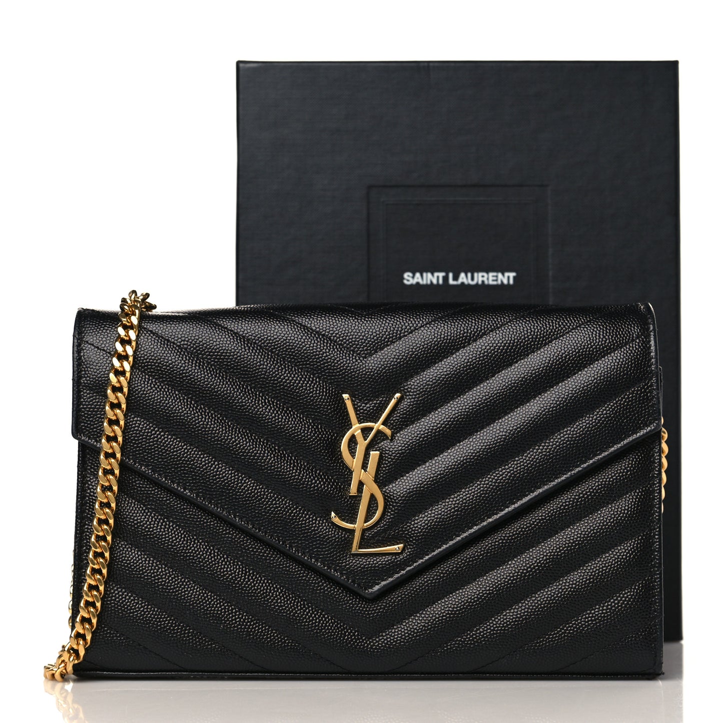 Grain De Poudre Matelasse Chevron Monogram Chain Wallet Black