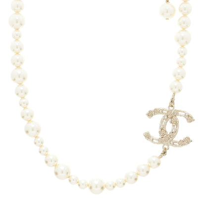 Chanel Pearl Crystal CC Camellia Short Necklace Gold 1 of 6